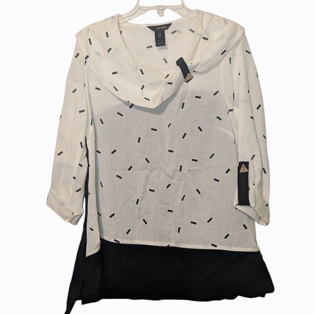 Ali Miles Womens M Black & White Geometric Pattern Tunic Top Rayon/Nylon‎ Blend